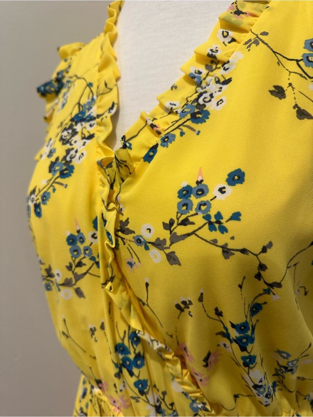 LOFT Yellow Floral Ruffle-Trim Mini Dress - Picture 4 of 5